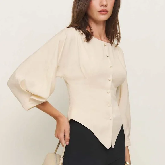 Reformation Martha Front Button Asymmetric Corset Blouse Top Size 2 NWOT - Picture 1 of 11